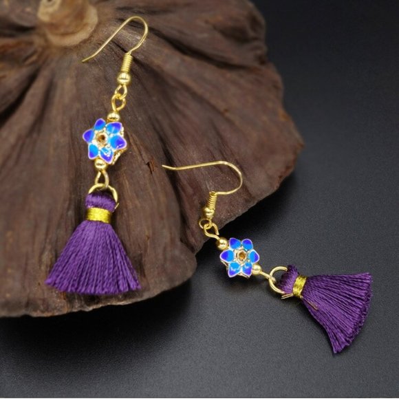 Lotus Flower Tassel Earrings - Picture 2 of 7